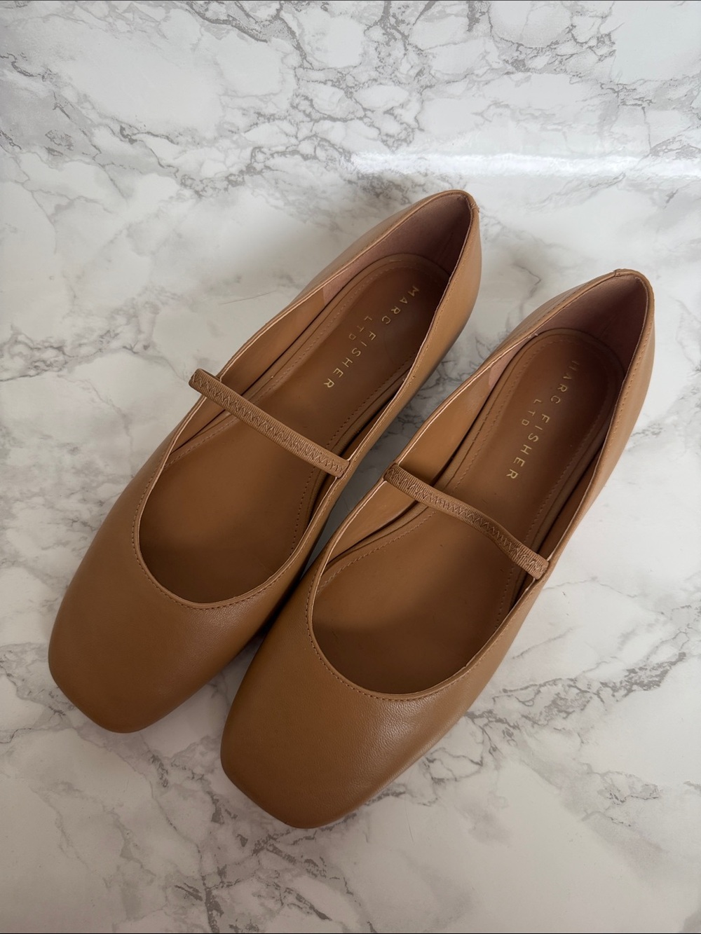 Marc Fisher Cognac Leather Mary Jane Flats